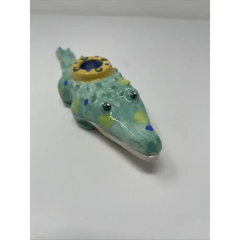 Art Pottery Crocodile Candle Incense Holder Whimsical Alligator Dana Simson